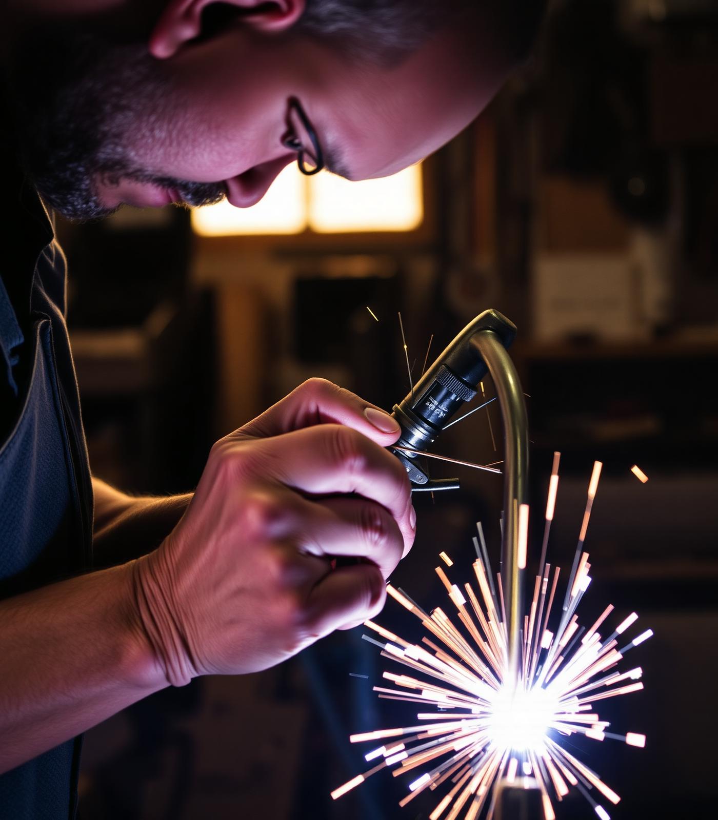 Artigiano al lavoro su un telaio in acciaio